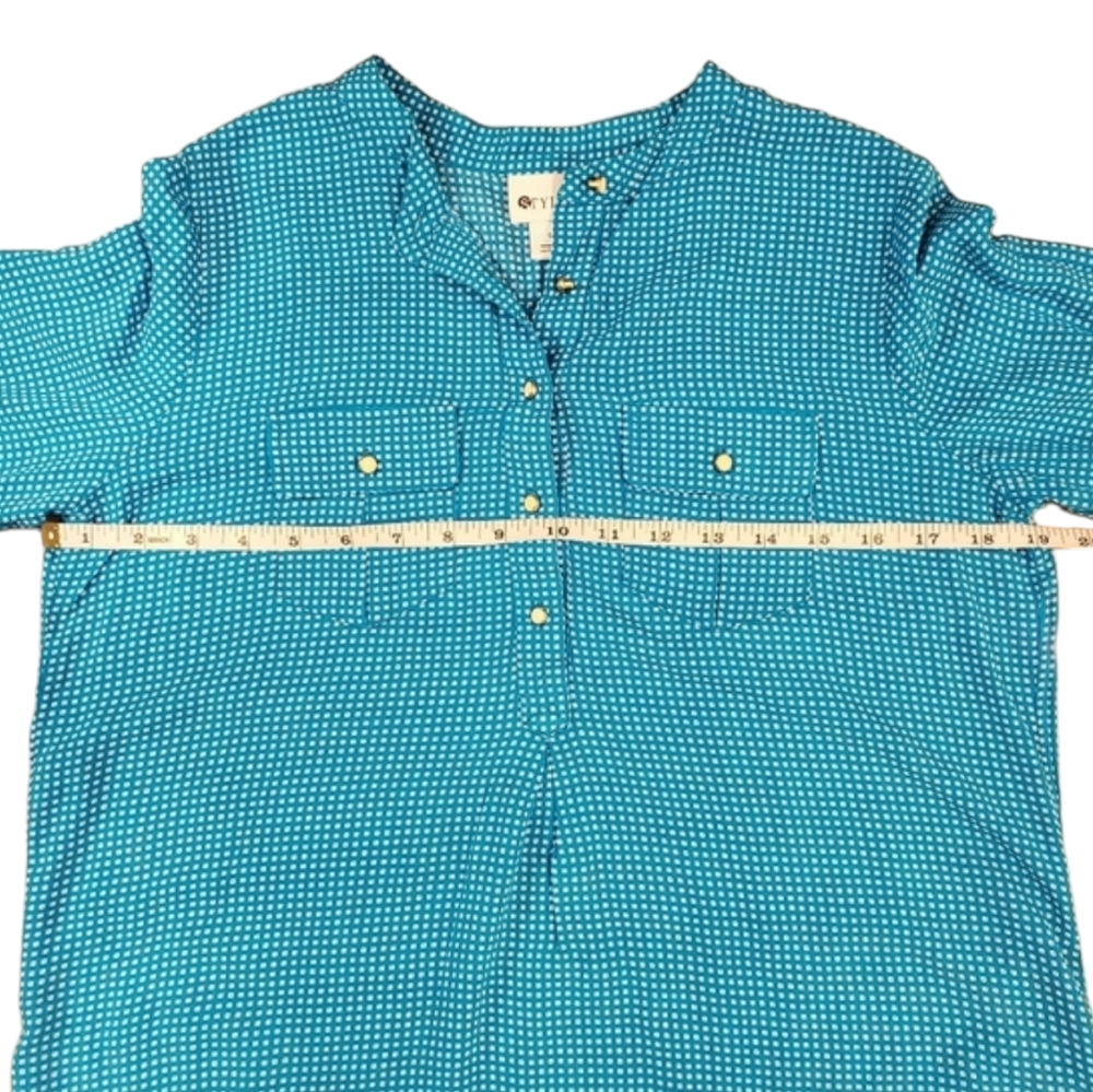 Stylus Blouse Women Size Small Blue White Polka Dot Pearl Button Long Sleeve Top - Picture 5 of 9